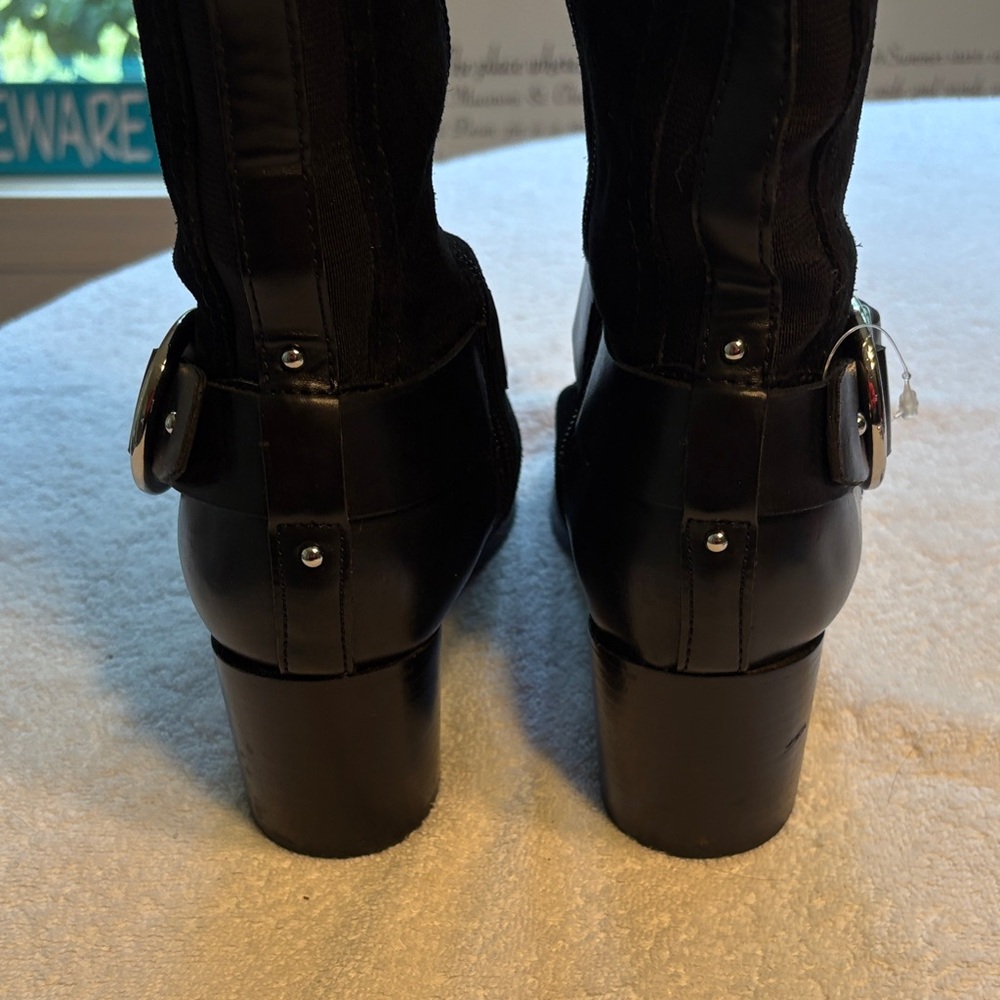 Marc Fisher 50/50 Suede Black Heeled Knee High Boots - Picture 4 of 9